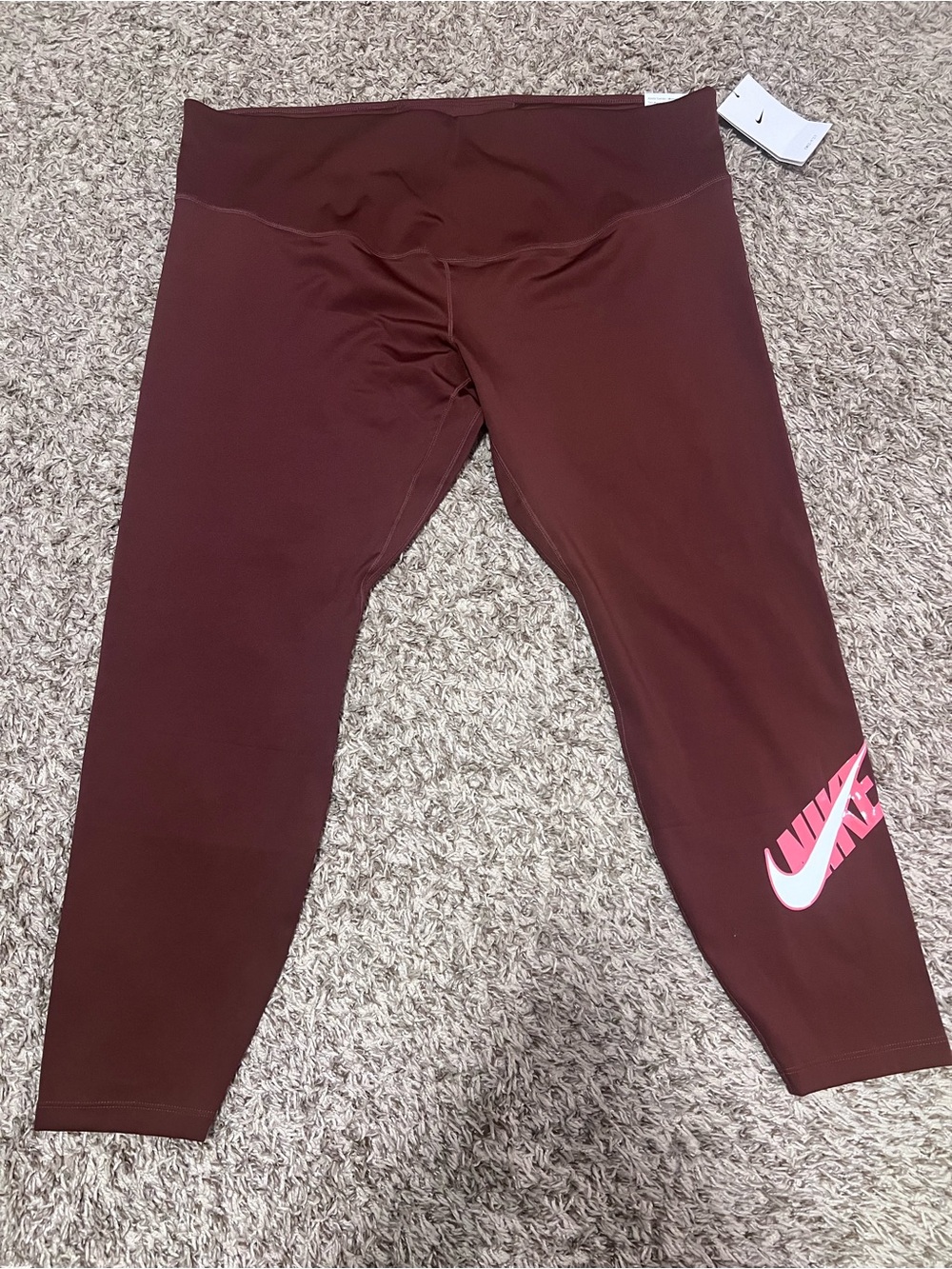 Nike One Maroon Leggings with White & Pink Swoosh